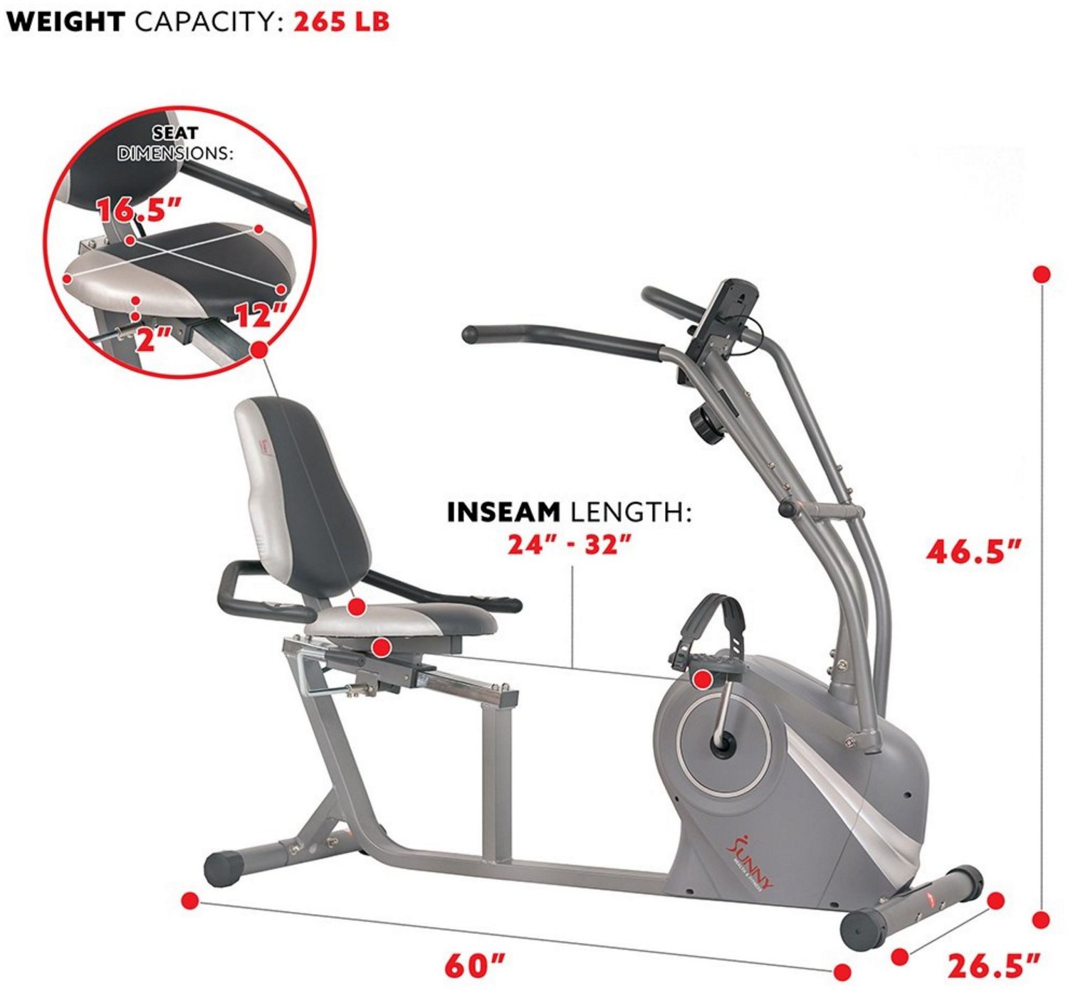 Sunny Health & Fitness Cross Trainer Magnetic Recumbent Bike & Arm Exercisers                                                    - view number 5