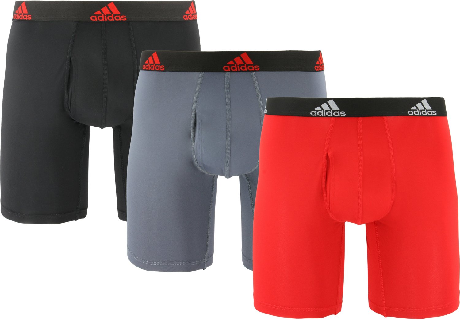 Adidas Mens Performance Stretch Cotton 3-Pack Boxer Brief Underwear XL  Red/BLK/G