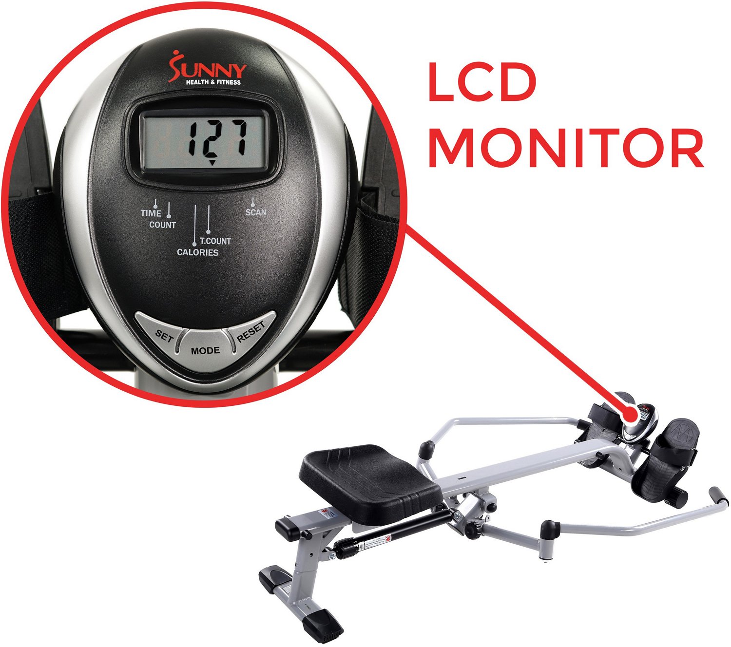 Sunny Health & Fitness Full Motion Rowing Machine Academy