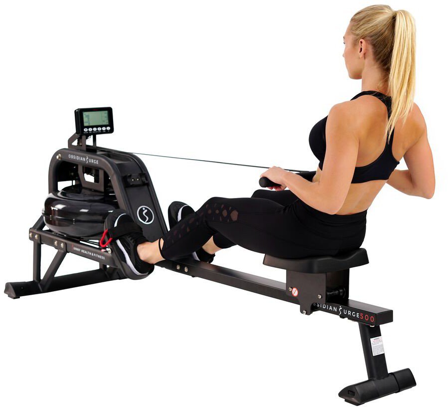 Sunny Health & Fitness Obsidian Surge Water Rowing Machine Academy