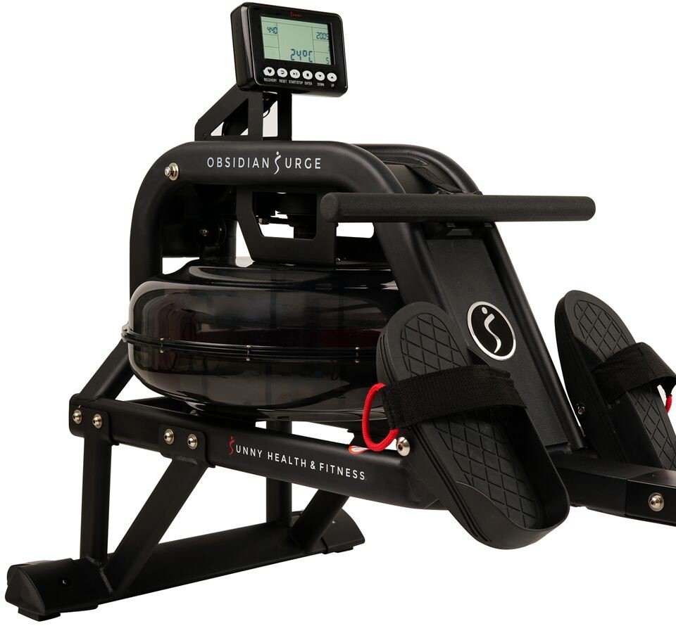 Sunny Health & Fitness Obsidian Surge Water Rowing Machine Academy