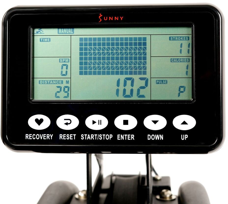 Sunny Health Fitness Obsidian Surge Water Rowing Machine Academy