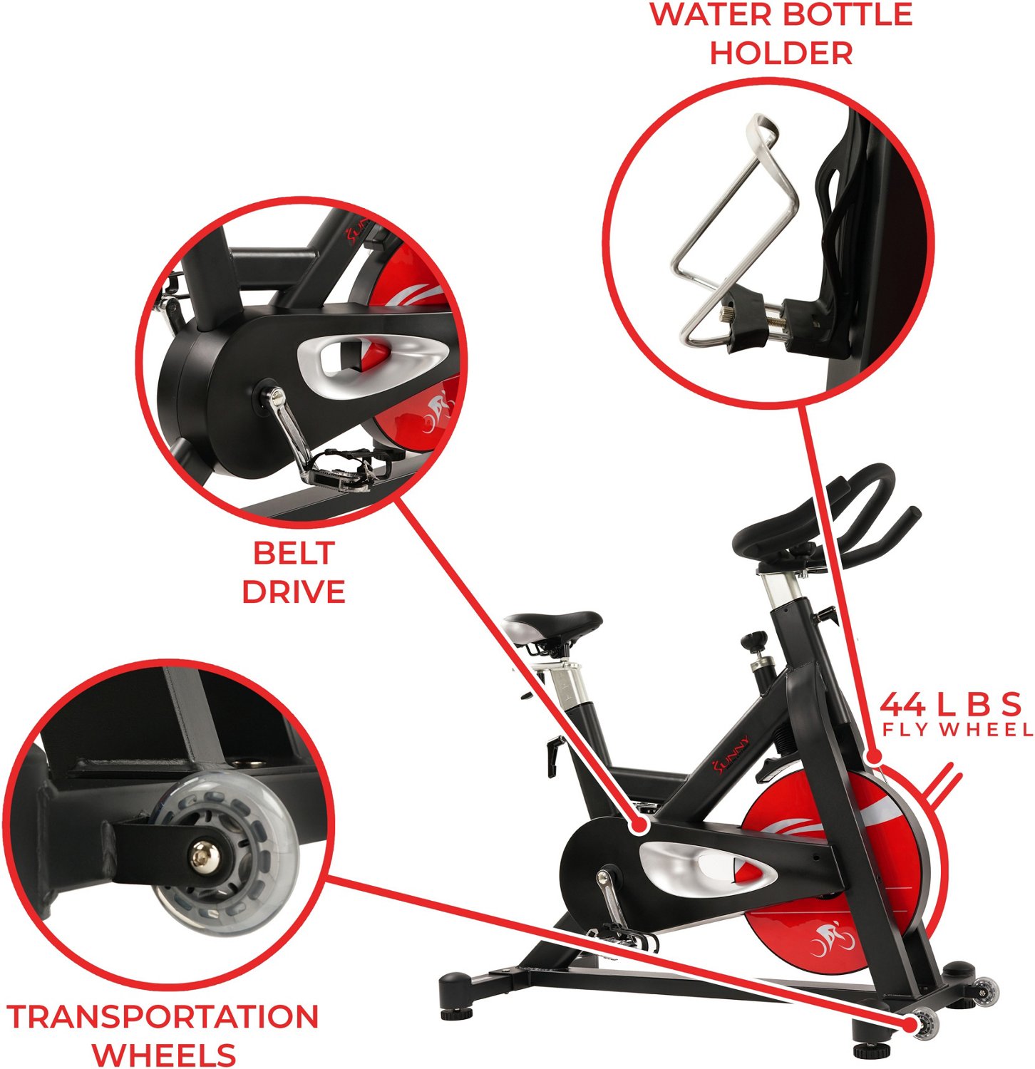 Sunny Health Fitness Evolution Pro Magnetic Belt Drive Indoor Cycling Bike Academy