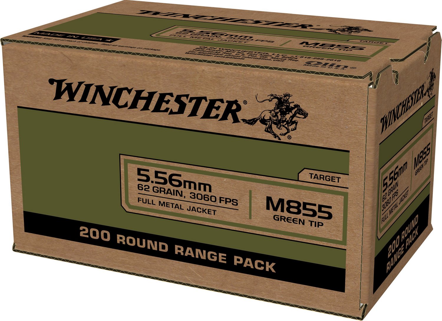 Winchester USA 5.56x45mm M855 Full Metal Jacket Lead Core Ammunition 200 Rounds Academy