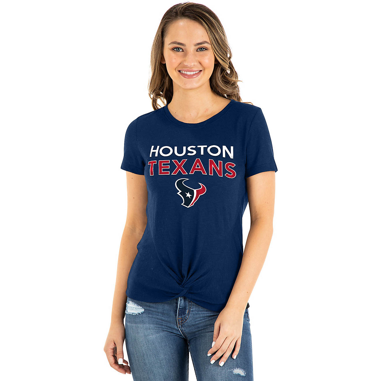 New Era Women's Houston Texans Front Knot Crew Short Sleeve T-shirt                                                              - view number 1