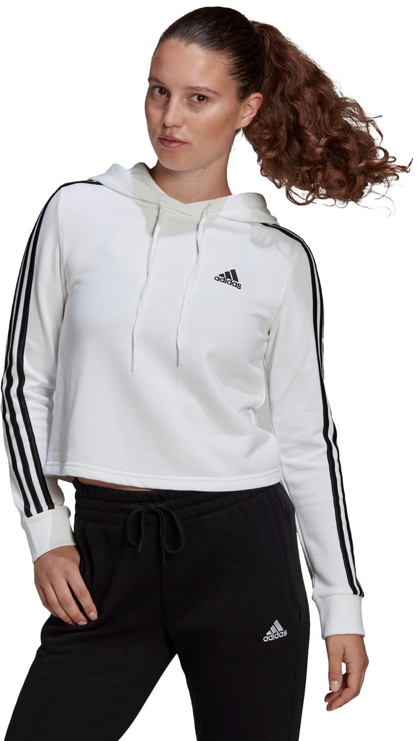 Adidas essentials 3 stripe best sale hoodie womens