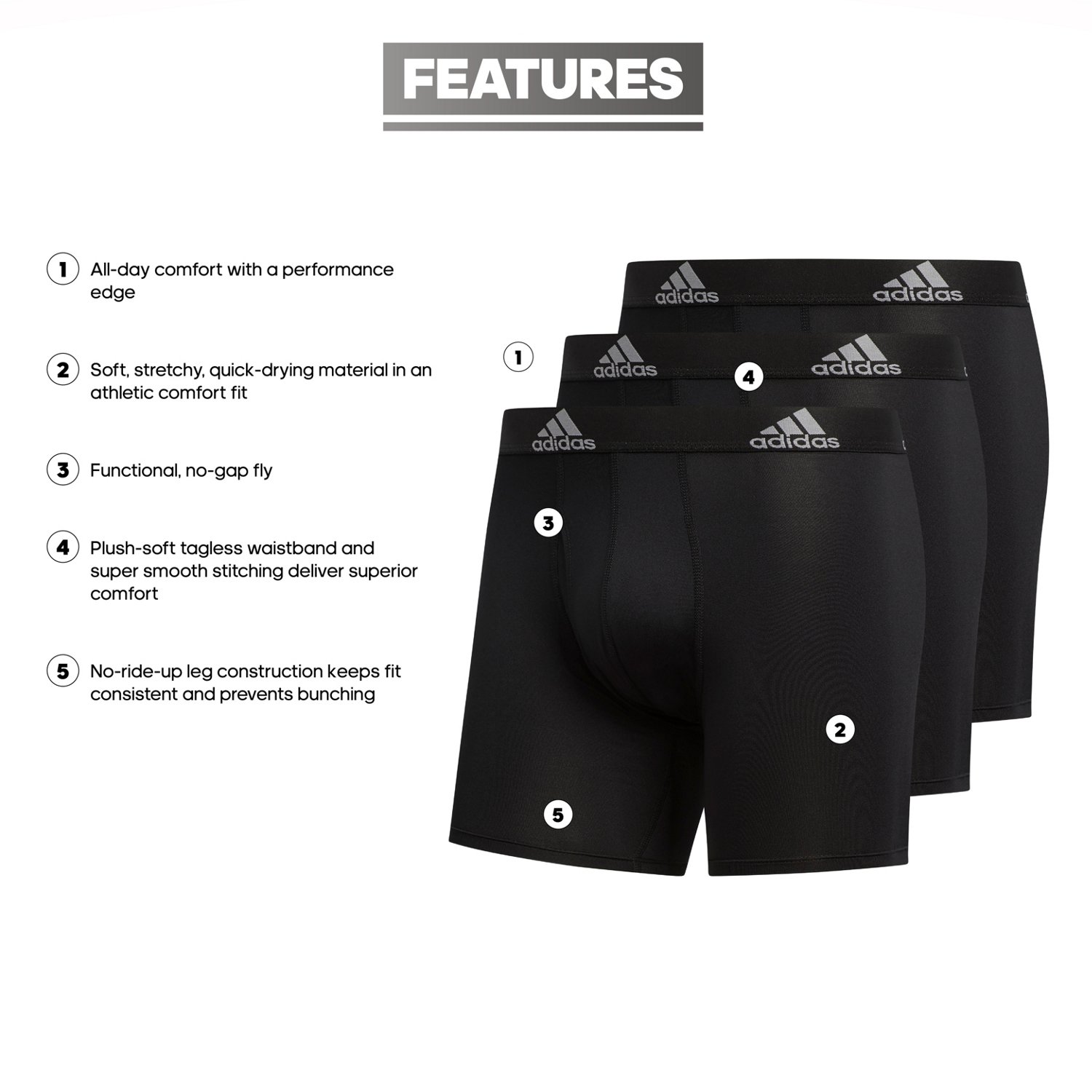 adidas Men's Performance Trunk Underwear (3-Pack), Black