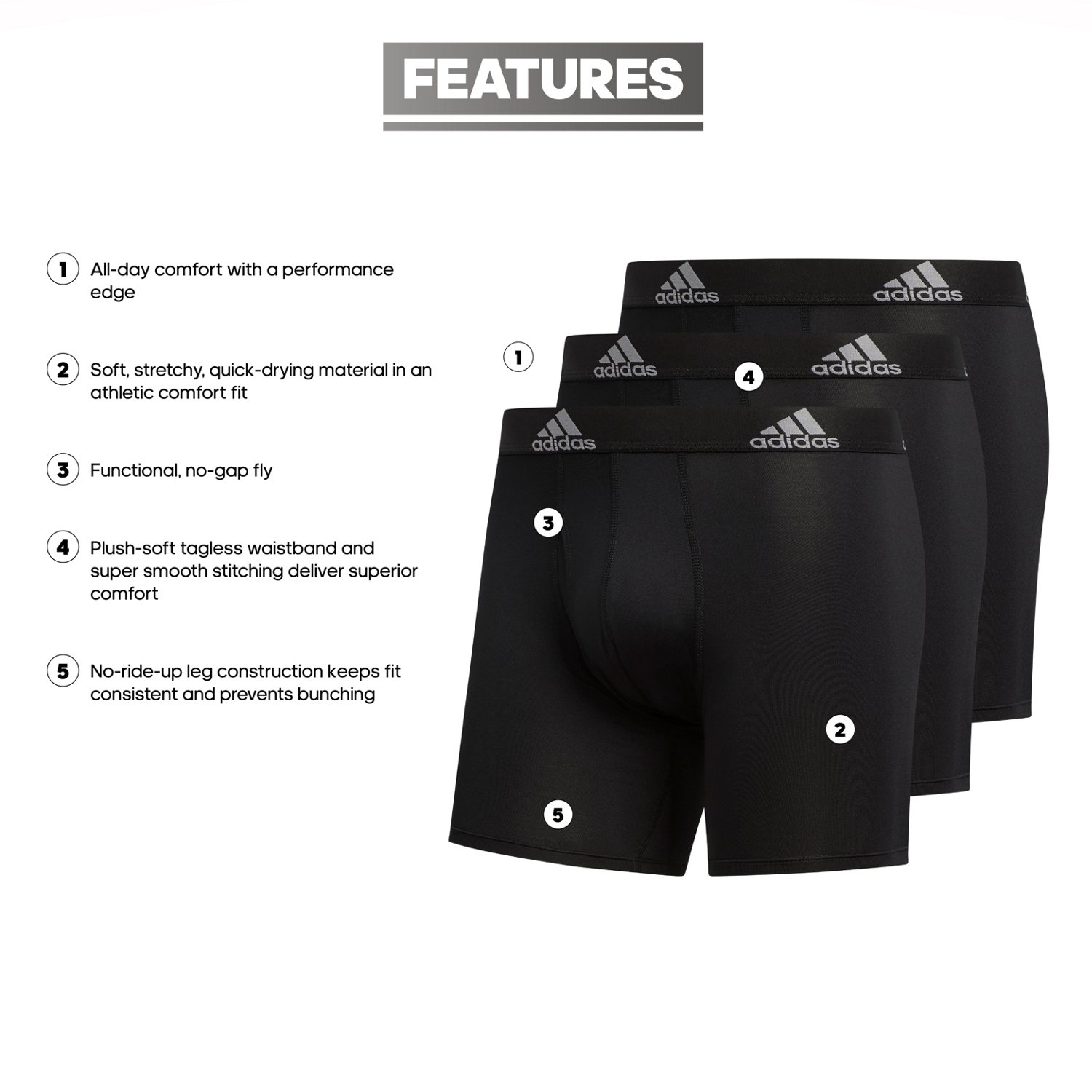 adidas Men's Performance Trunks Briefs 3Pack Academy