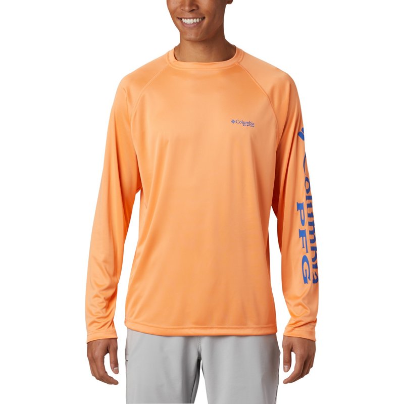 Columbia Sportswear Men's Terminal Tackle Long Sleeve T-Shirt Bright Nectar/Vivid Blue Logo, Small - Men's Fishing Tops at Academy Sports