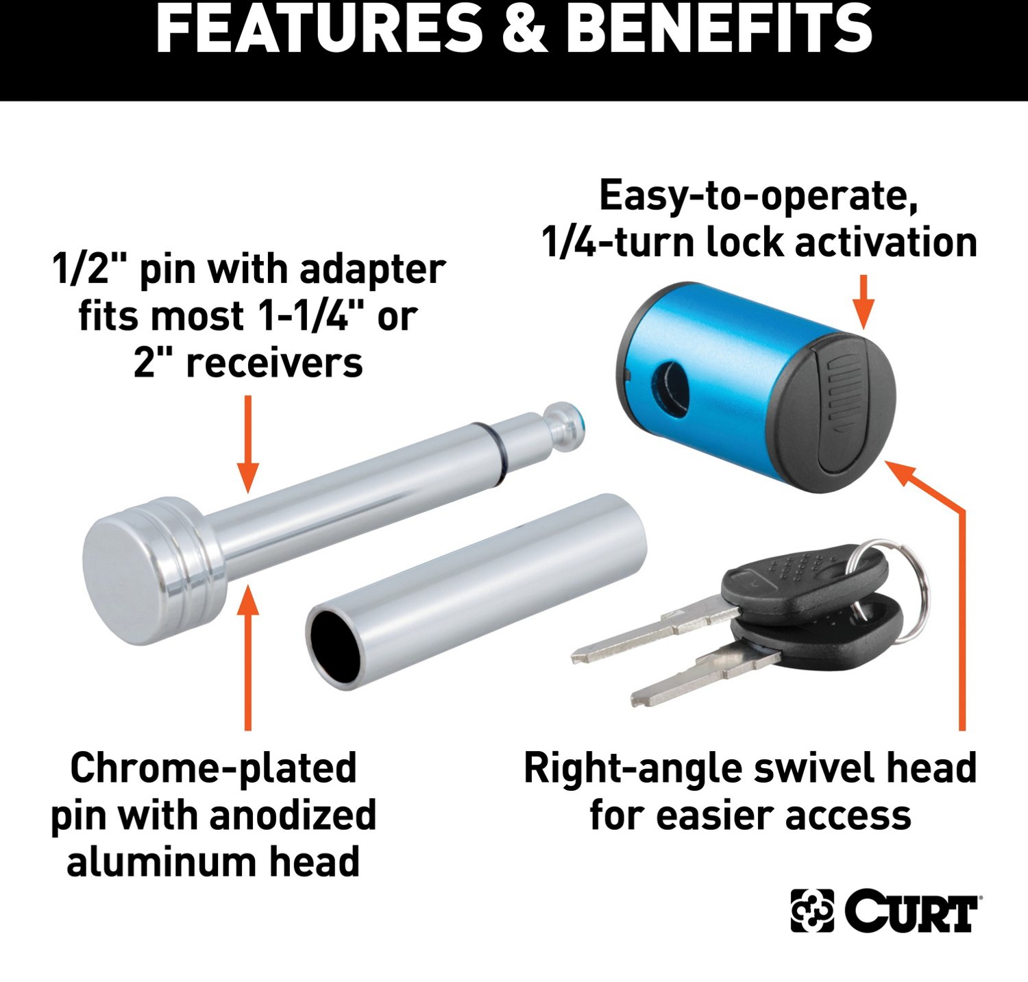 CURT .5 in Hitch Lock with .625 in Adapter - view number 3