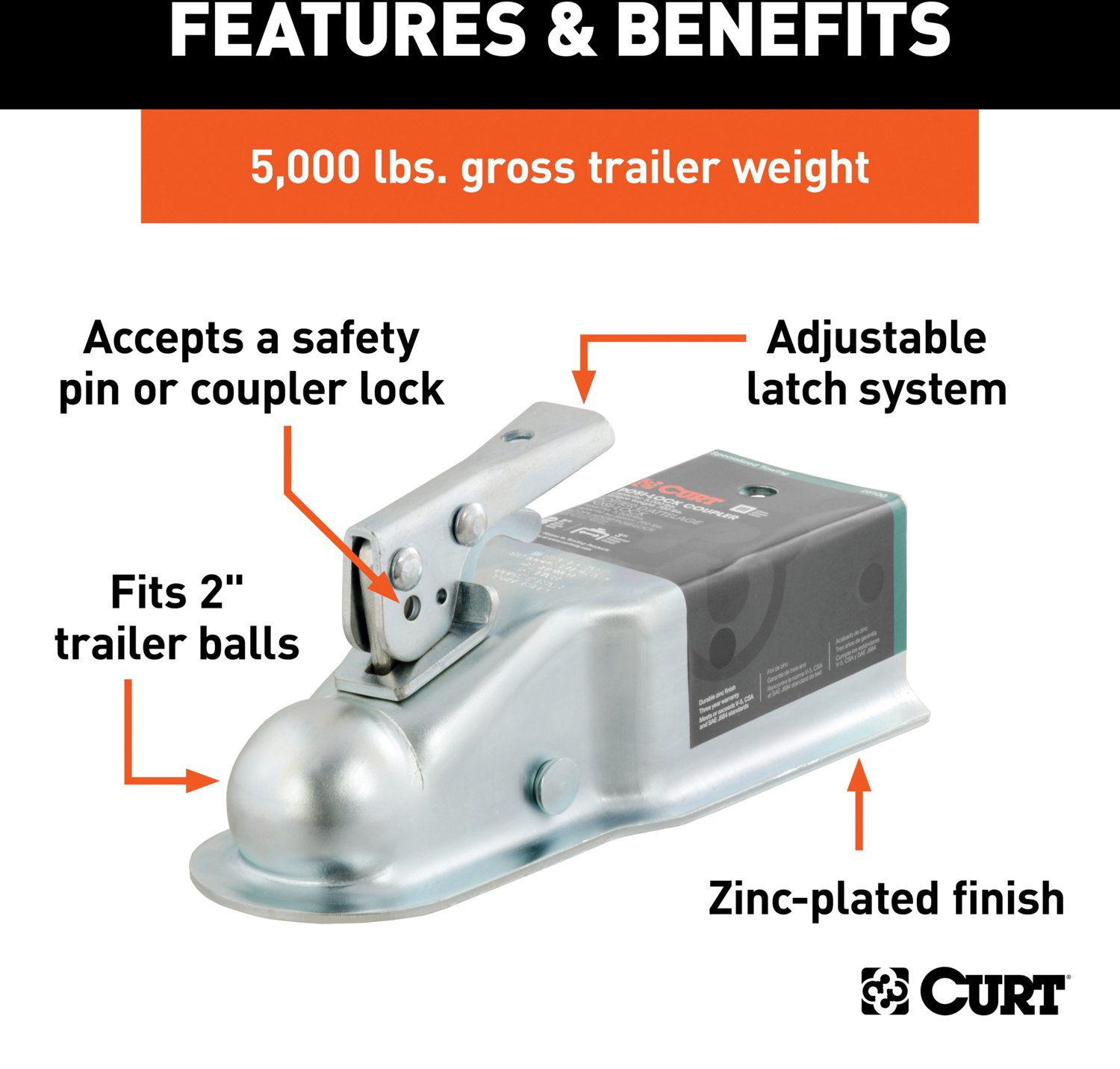 CURT 2 in Straight-Tongue Coupler with Posi-Lock                                                                                 - view number 3
