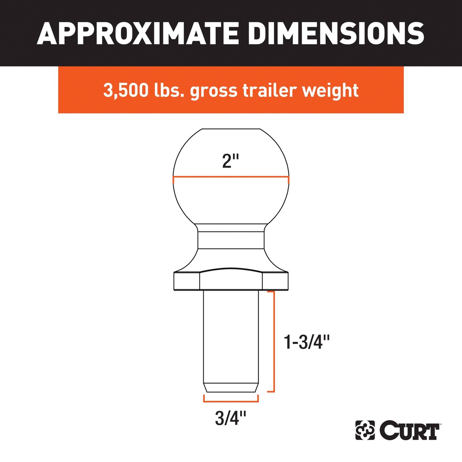 CURT 2 in x 3/4 in x 1-3/4 in Hitch Ball                                                                                         - view number 2