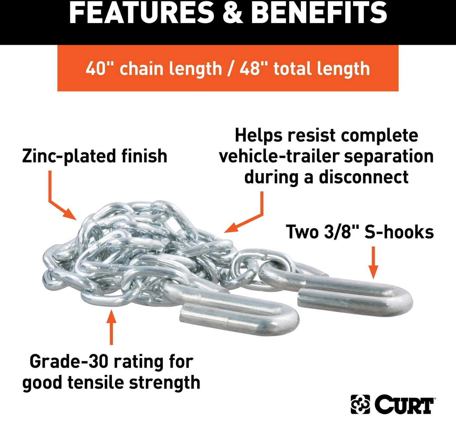 CURT 48 in Safety Chain with 2 S-Hooks - view number 4