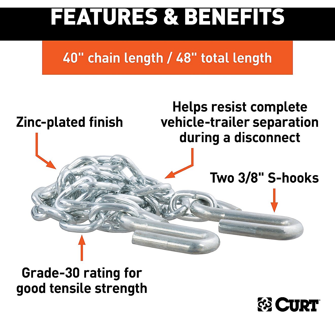CURT 48 in Safety Chain with 2 S-Hooks                                                                                           - view number 4