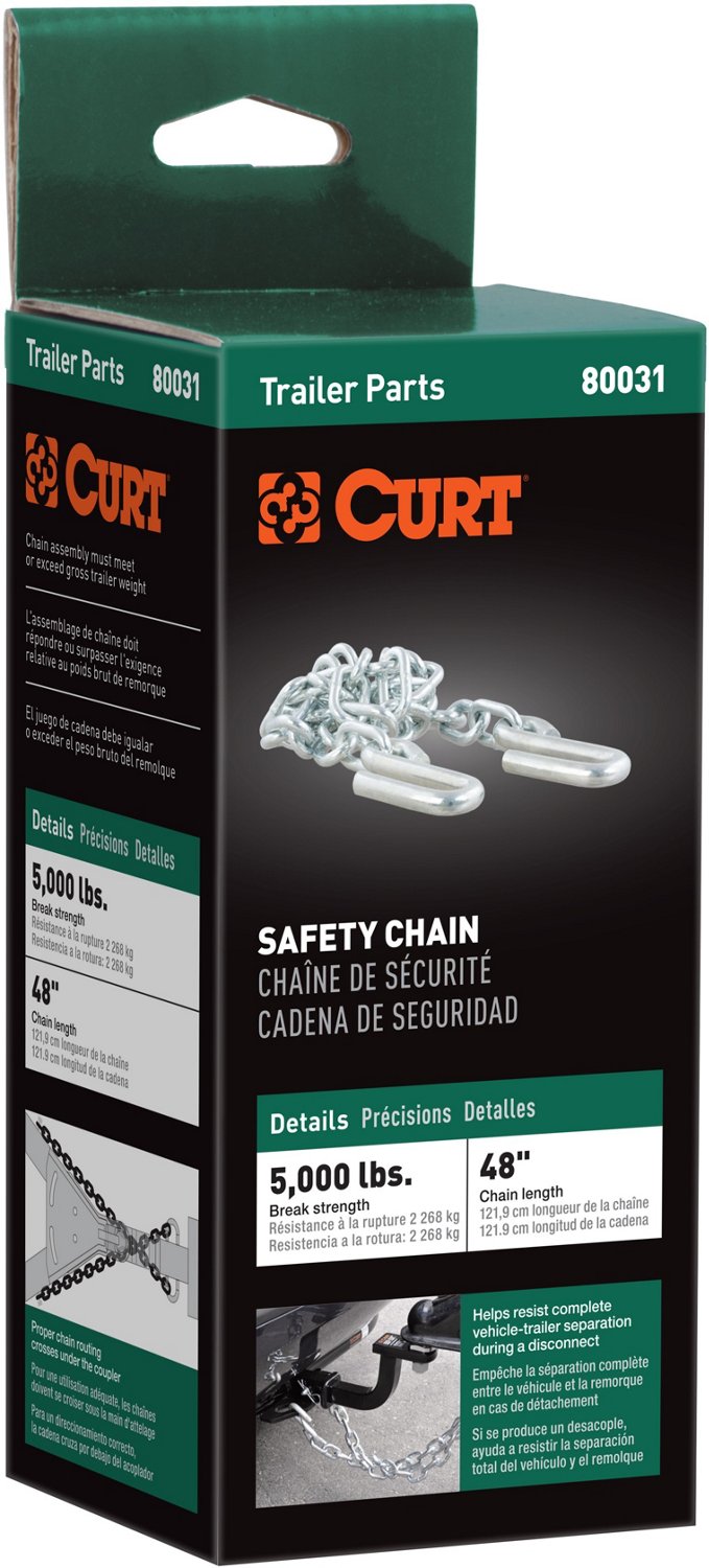 CURT 80301 48 Safety Chain with 2 S-Hooks (7,000 lbs, Clear Zinc)