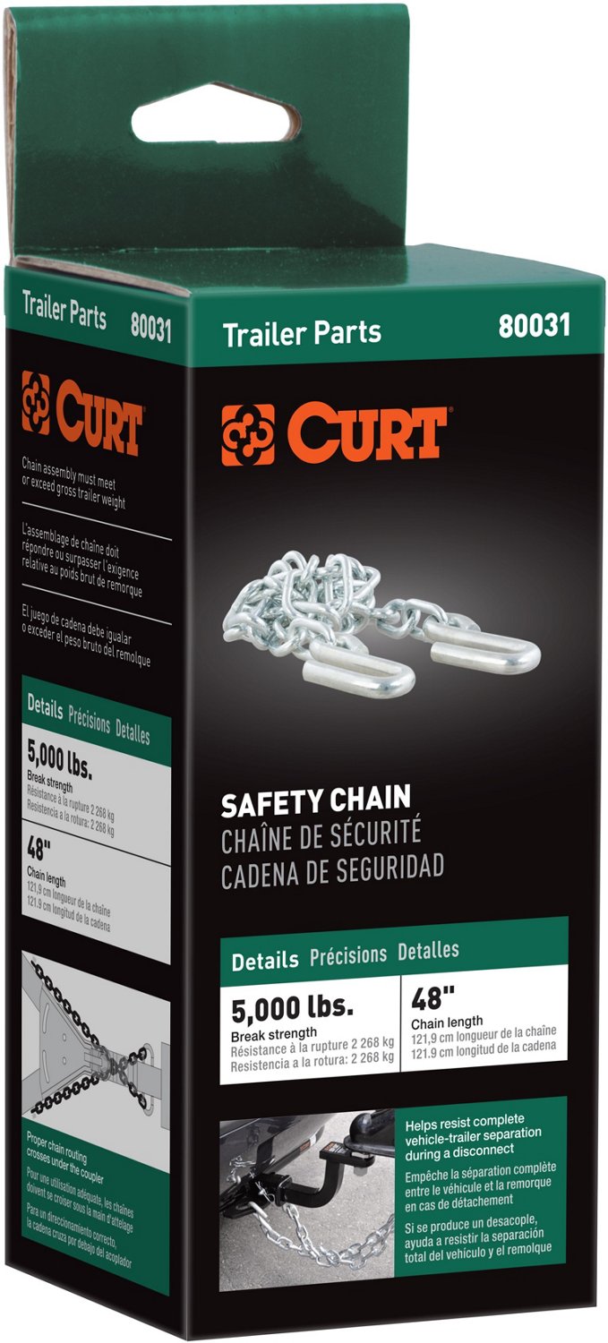 CURT 80030 48 Safety Chain with 2 S-Hooks (5,000 lbs, Clear Zinc)