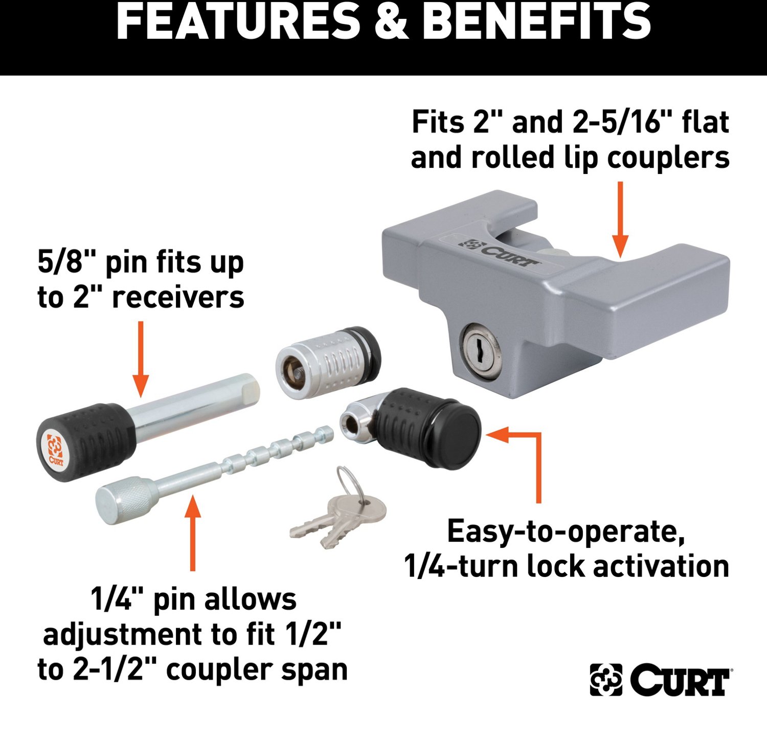 CURT Hitch and Coupler Lock Set                                                                                                  - view number 3