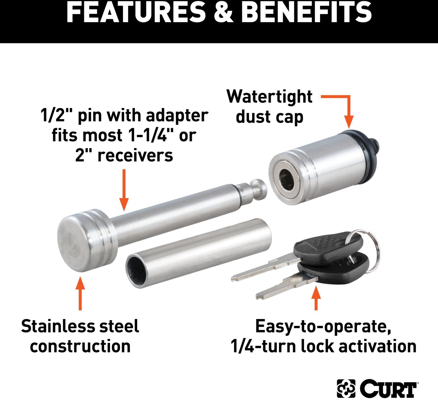 CURT .5 in Hitch Lock with .625 in Adapter - view number 3