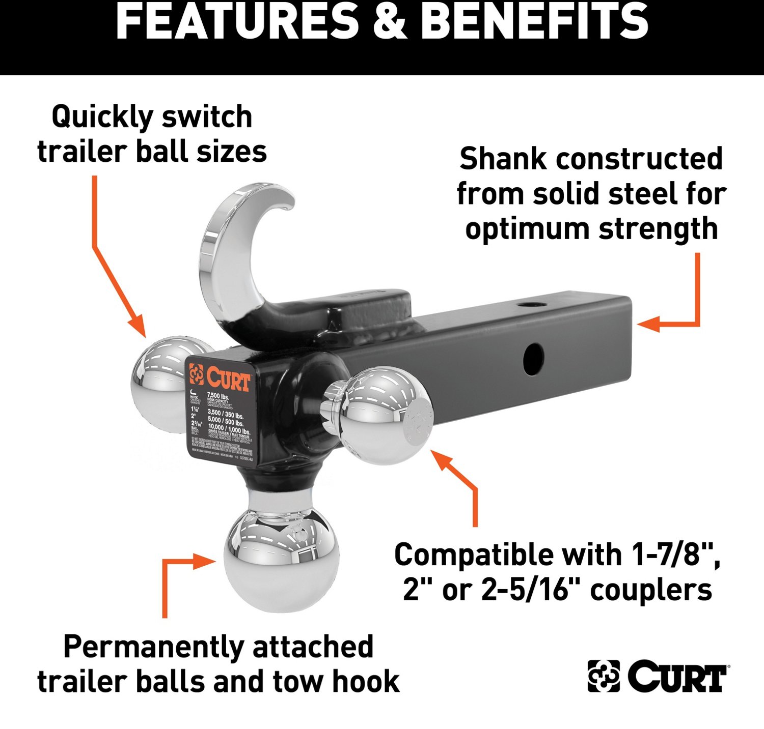 CURT Multi-Ball Mount with Hook                                                                                                  - view number 3