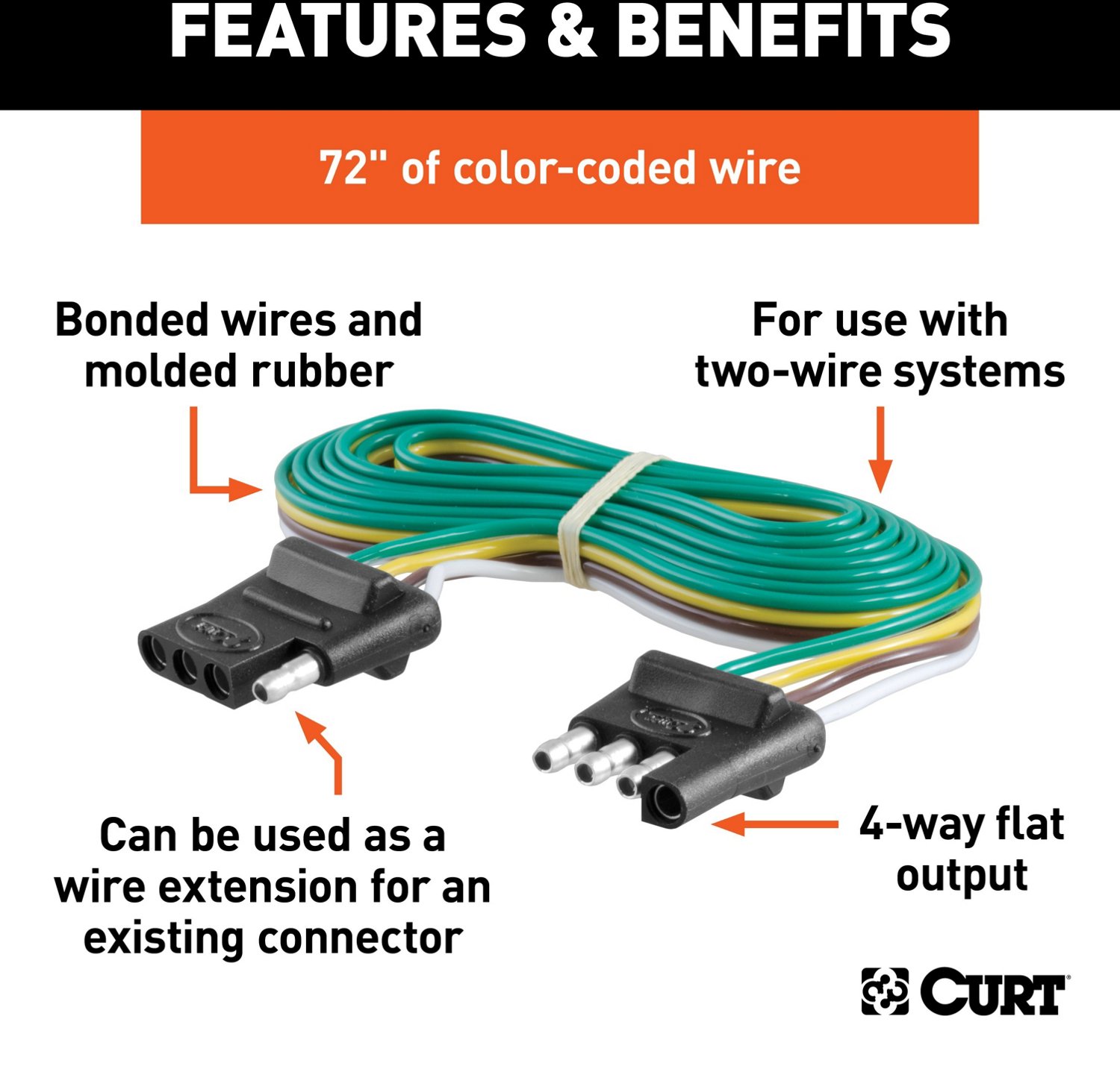 CURT 4-Way Flat Connector Plug and Socket with 72 in Wires                                                                       - view number 2