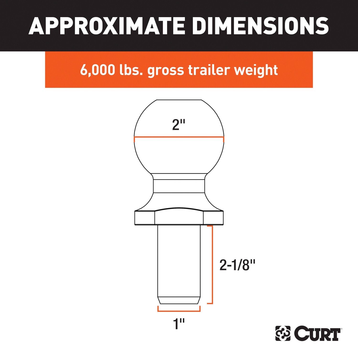 CURT 2 in x 1 in x 2-1/8 in Hitch Ball                                                                                           - view number 2