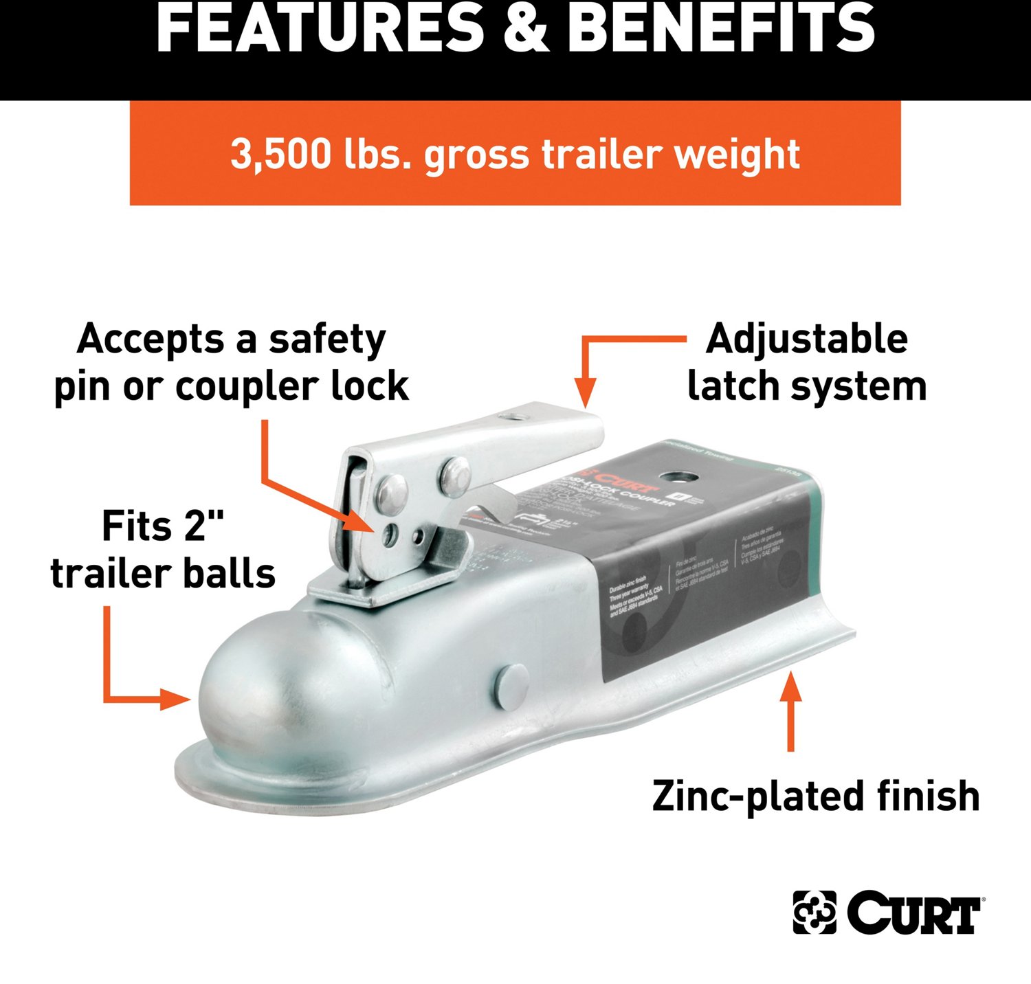 CURT 2 in Straight-Tongue Coupler with Posi-Lock - view number 3