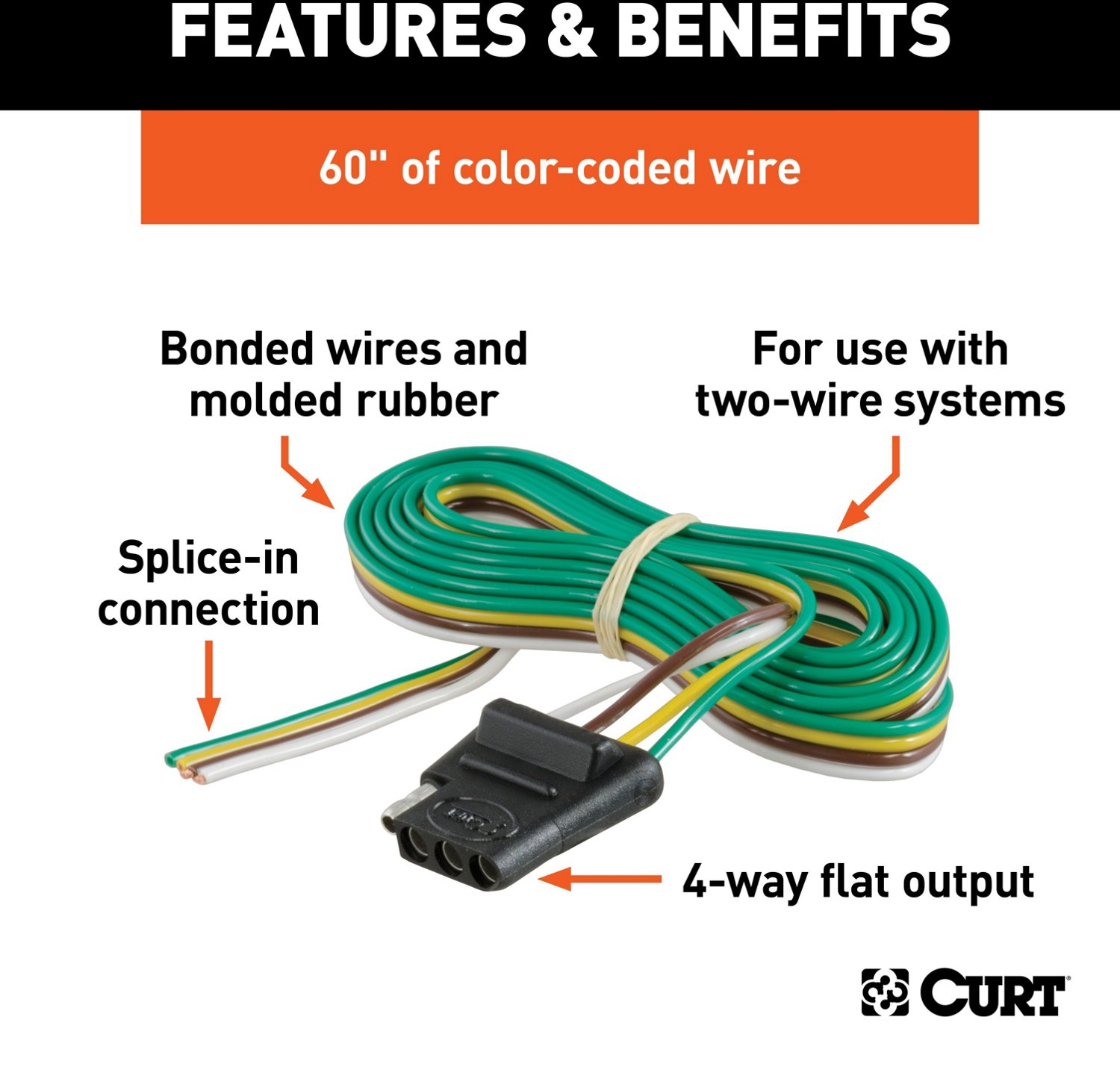 CURT 4-Way Flat Connector Socket with 60 in Wires                                                                                - view number 2