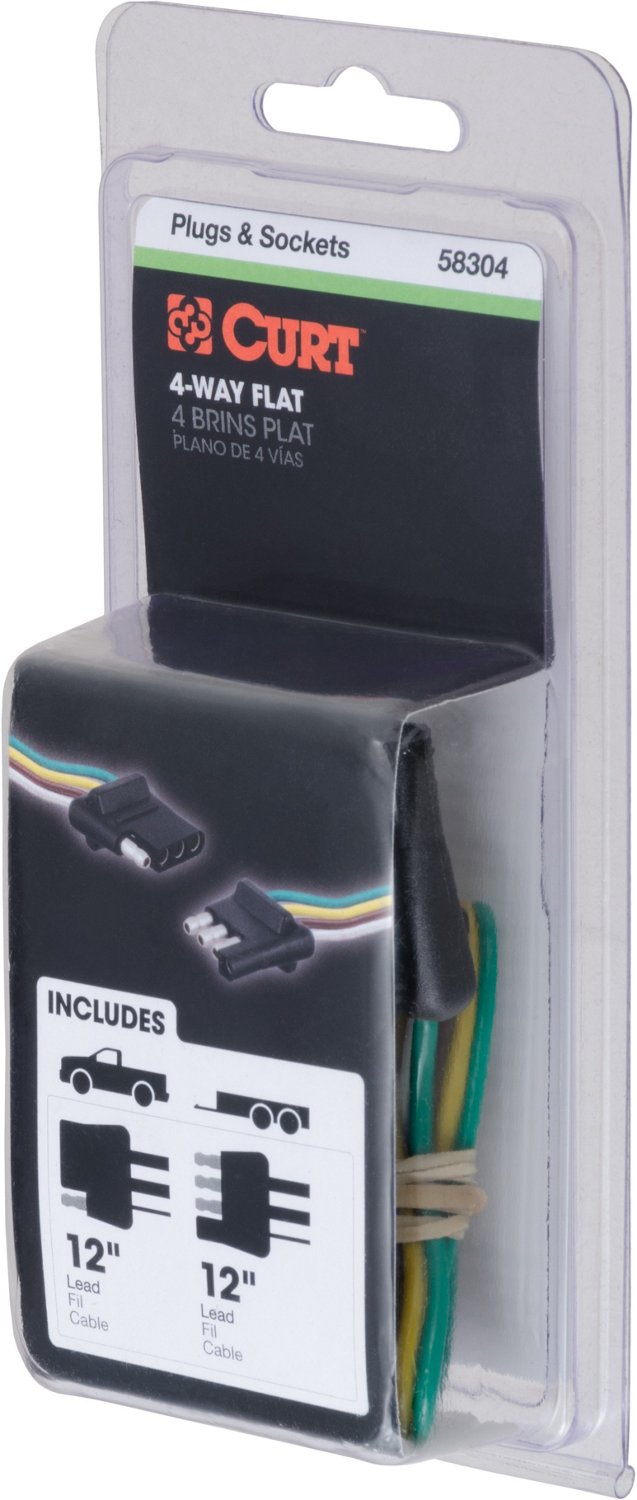 CURT 4-Way Flat Connector Plug and Socket with 12 in Wires - view number 4