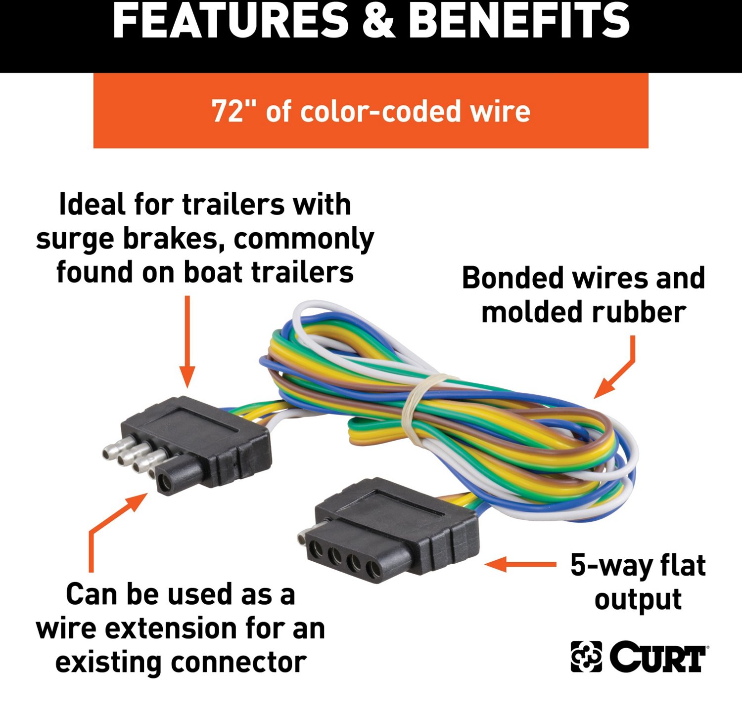 CURT 5-Way Flat Connector Plug and Socket with 72 in Wires - view number 2