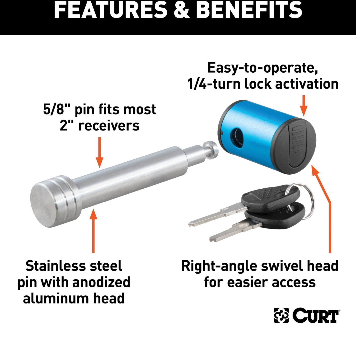 CURT .625 in Right Angle Hitch Lock - view number 3