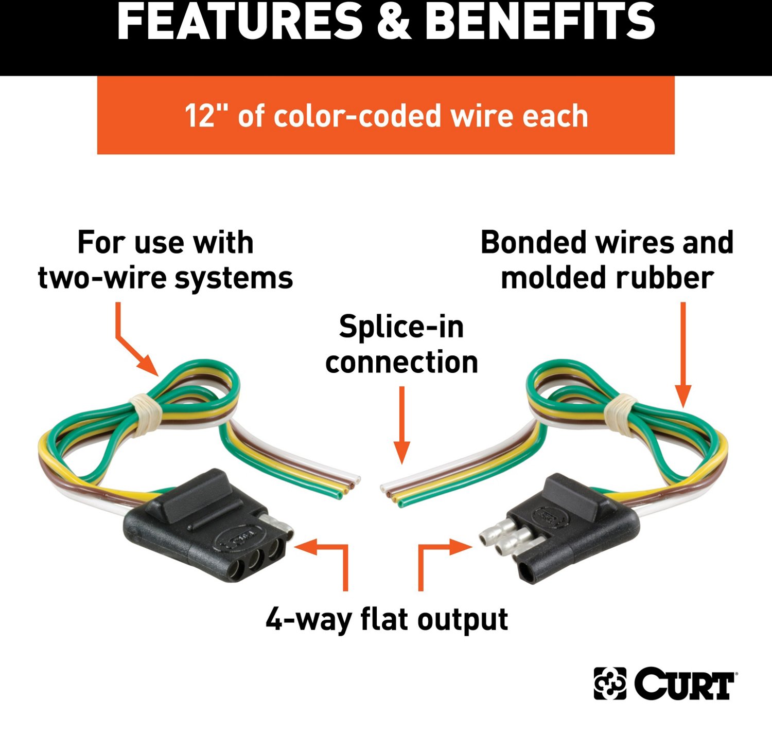 CURT 4-Way Flat Connector Plug and Socket with 12 in Wires - view number 2
