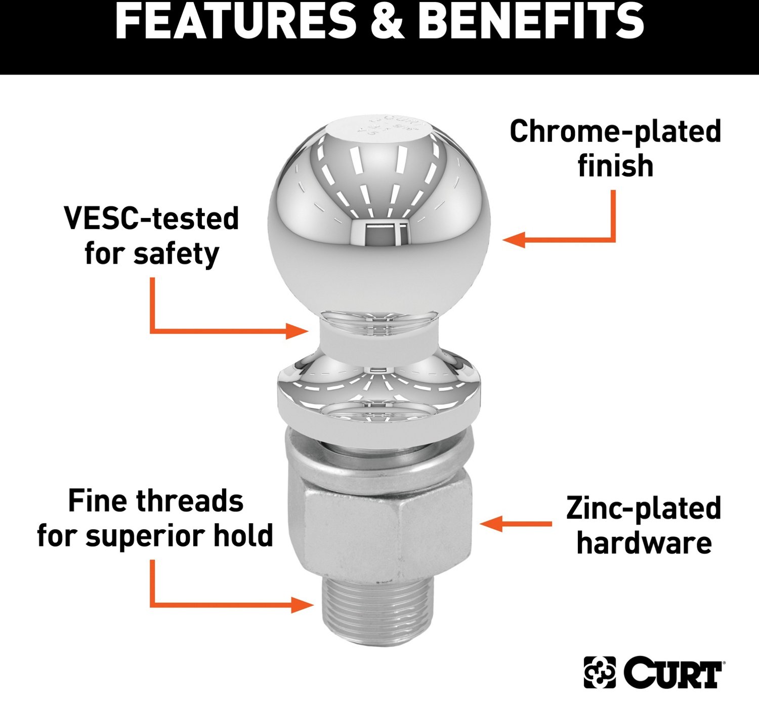 CURT 2 in x 1 in x 2-1/8 in Hitch Ball                                                                                           - view number 3