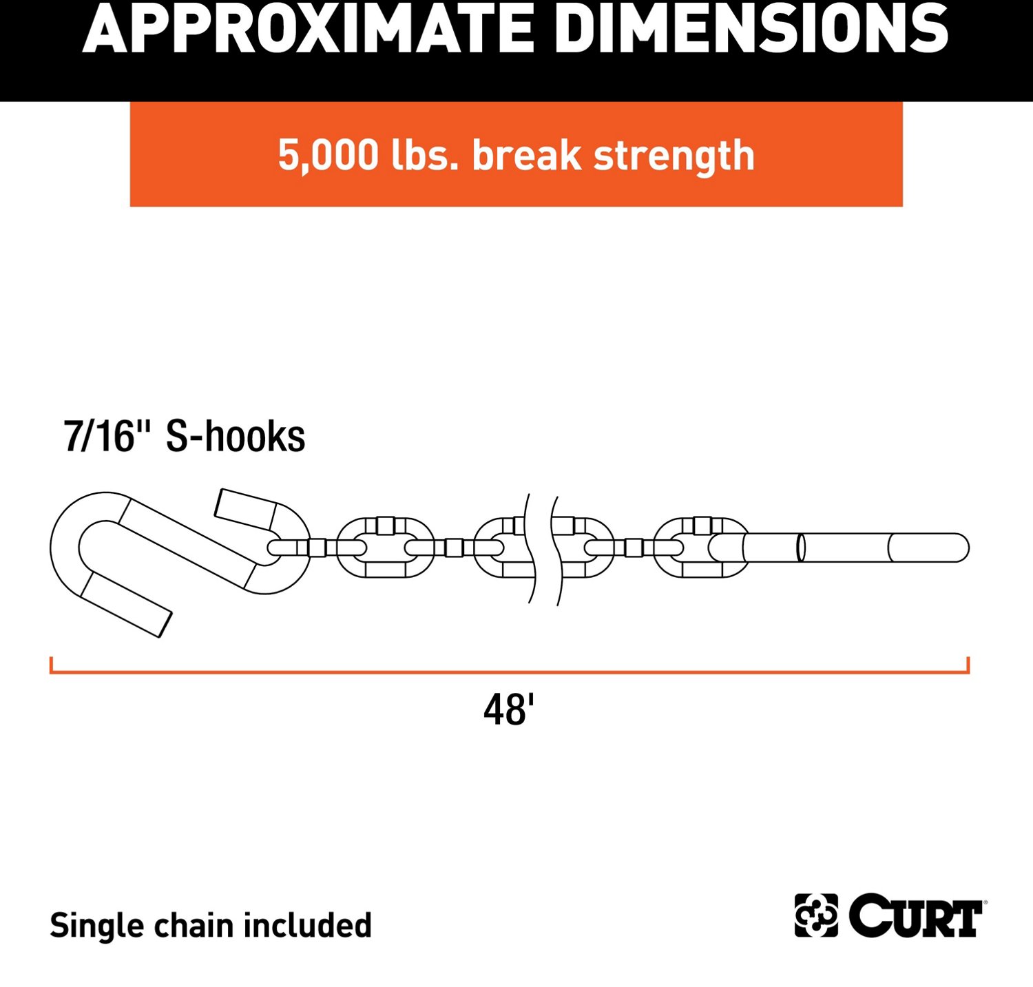 CURT 48 in. Safety Chain with 2 S-Hooks (2,000 lb., Clear Zinc
