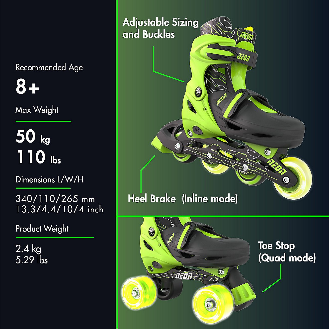 Yvolution Boys' 2-in-1 Combo Skates with LED Wheels                                                                              - view number 6