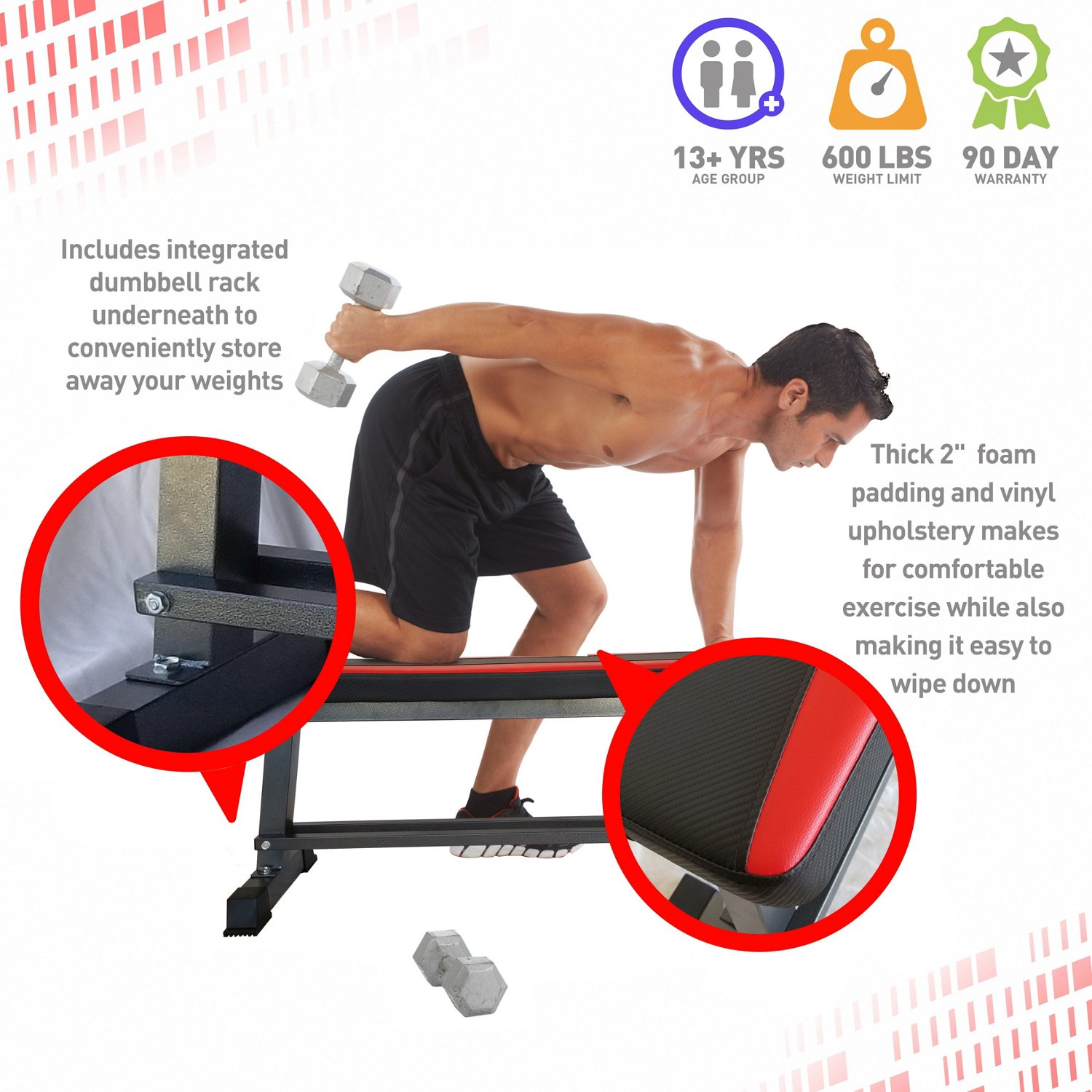 Pure Fitness Flat Bench with Dumbbell Rack                                                                                       - view number 5