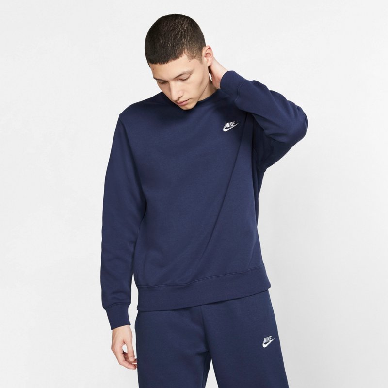 Nike Men's Sportswear Club Fleece Crew Pullover Midnight Navy Blue/White, Small - Men's Athletic Fleece at Academy Sports