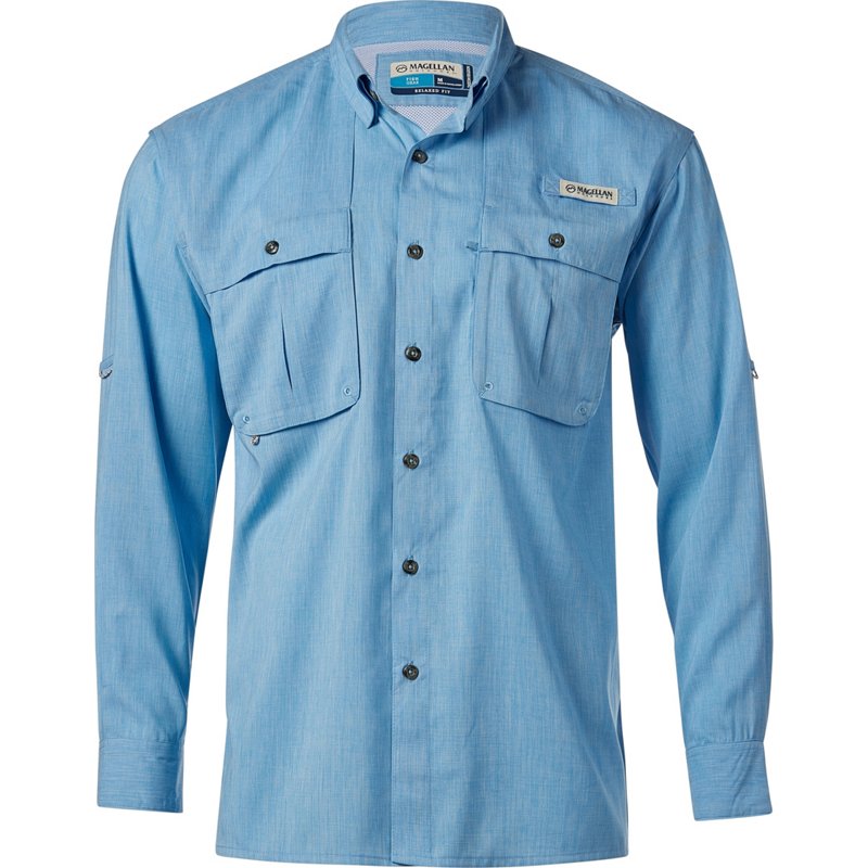 Magellan Outdoors Men's Aransas Pass Heather Long Sleeve Fishing Shirt Blue Aster, X-Large - Men's Fishing Tops at Academy Sports