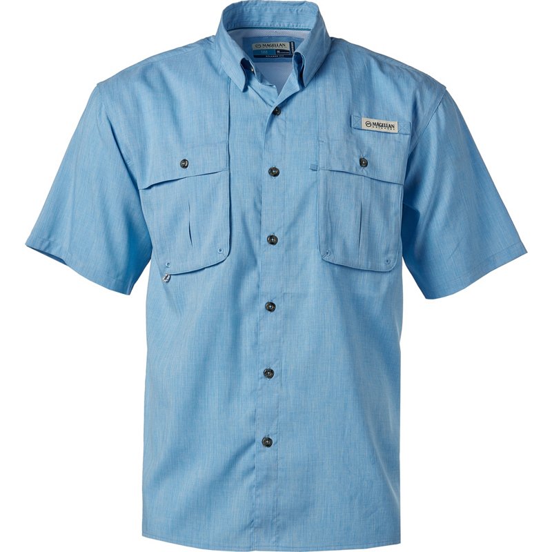 Magellan Outdoors Men's Aransas Pass Heather Short Sleeve Fishing Shirt Blue Aster, Small - Men's Fishing Tops at Academy Sports