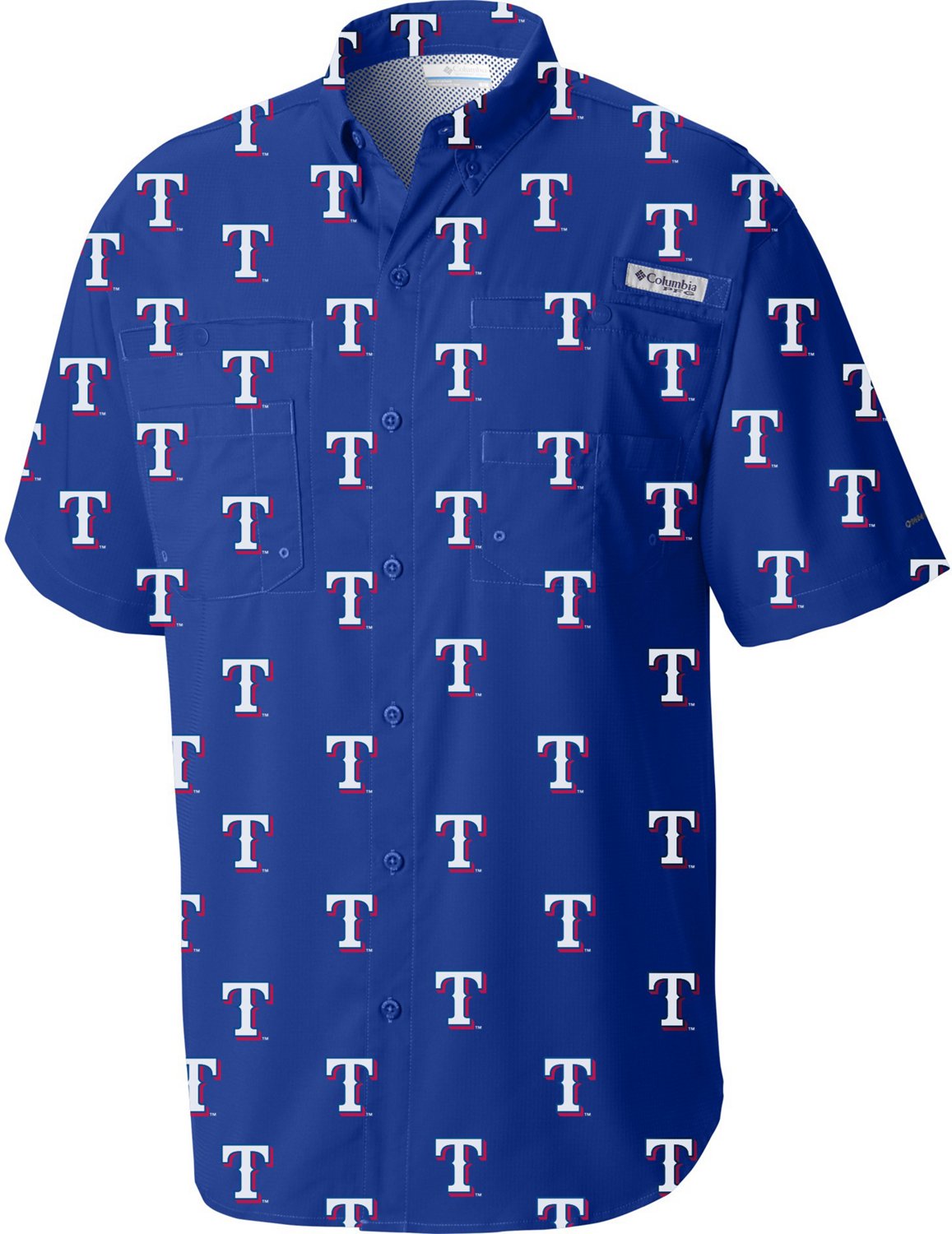 Texas Rangers Columbia Short Sleeve Tamiami Button Down Shirt - Light Blue