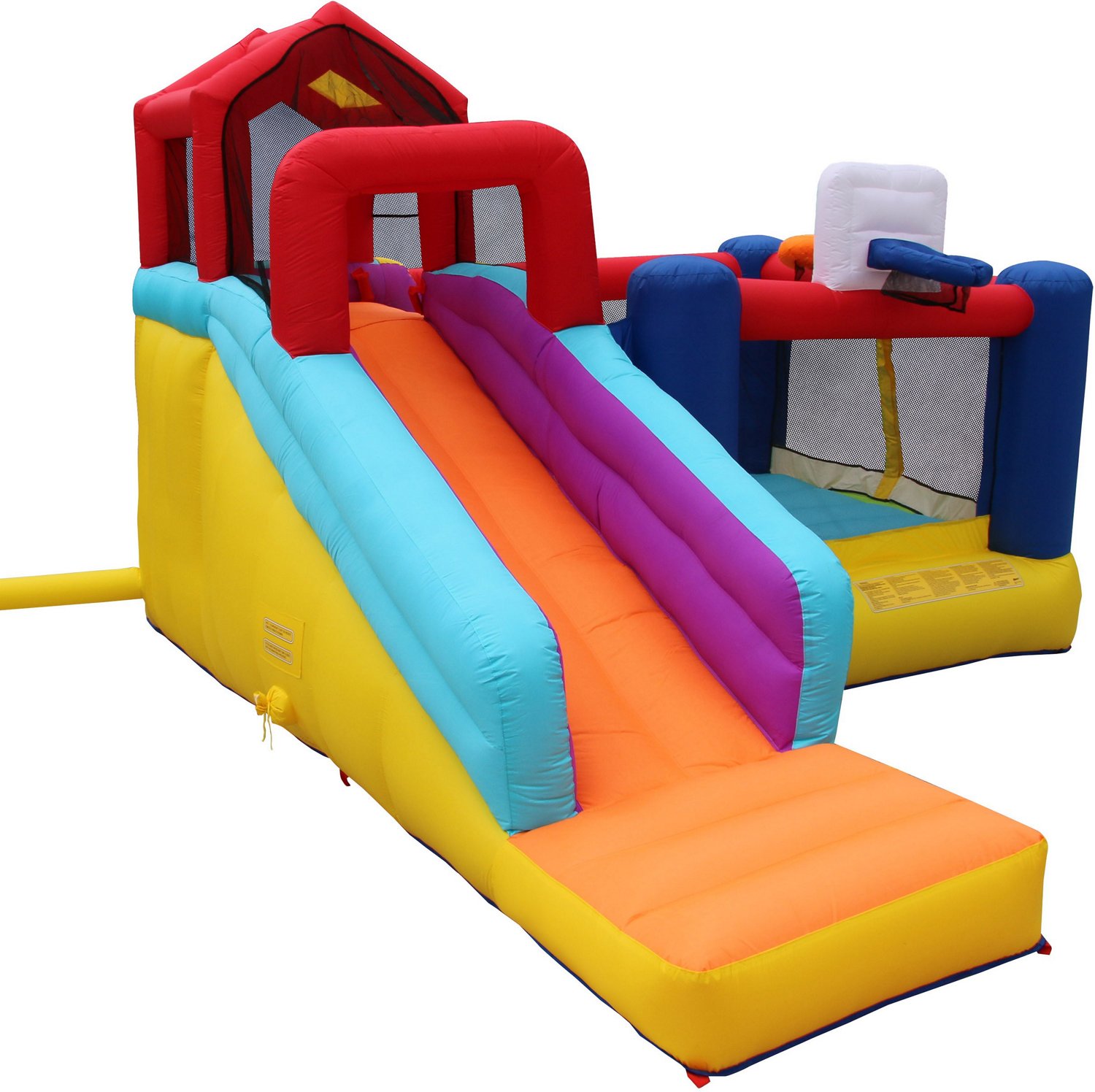  Banzai Climb 'N' Bounce Bounce House with Slides, Basketball  Hoops, Soccer Ball, and Blower : Toys & Games