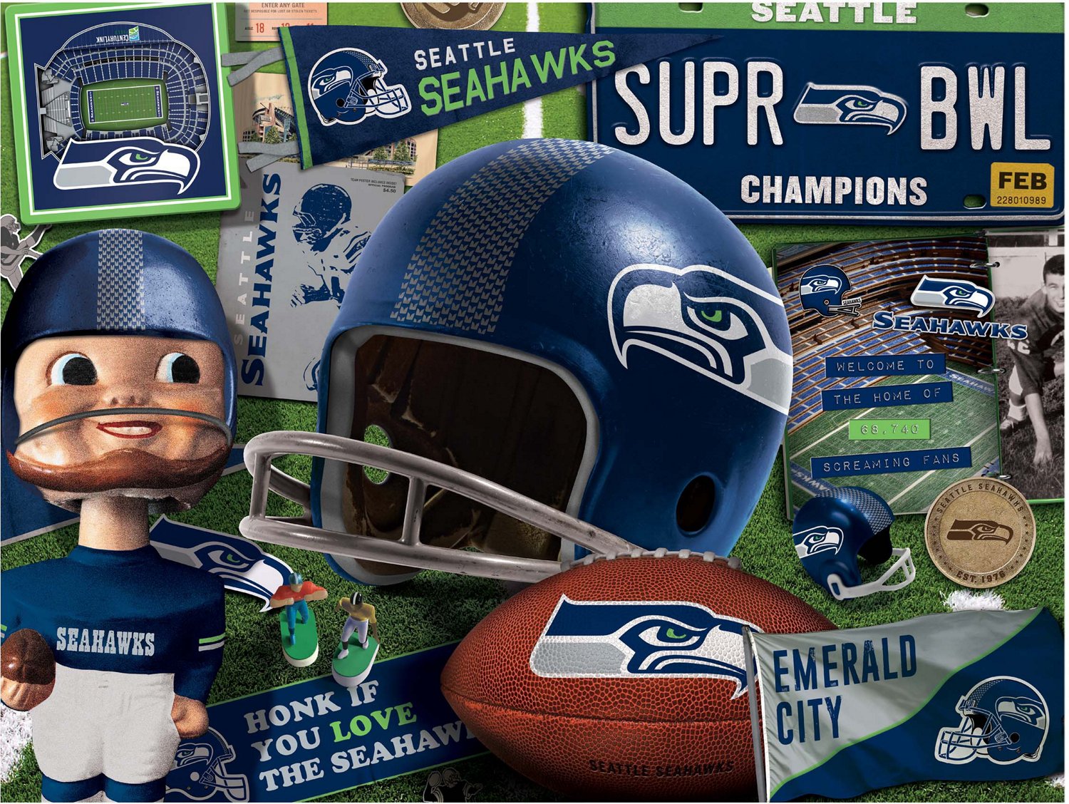 YouTheFan Seattle Seahawks Retro Series 500-Piece Jigsaw Puzzle