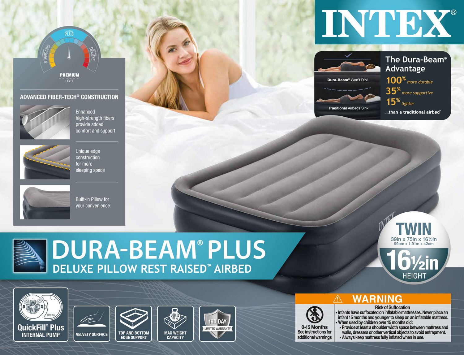 Intex Cama Hinchable - Dura-Beam Plus Deluxe Pillow Rest Raised 230 V 