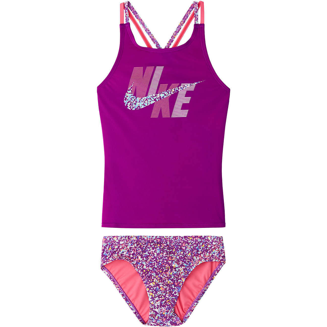 Nike Girls' Swim Pixel Party Spiderback Tankini Two-Piece Swimsuit                                                               - view number 1