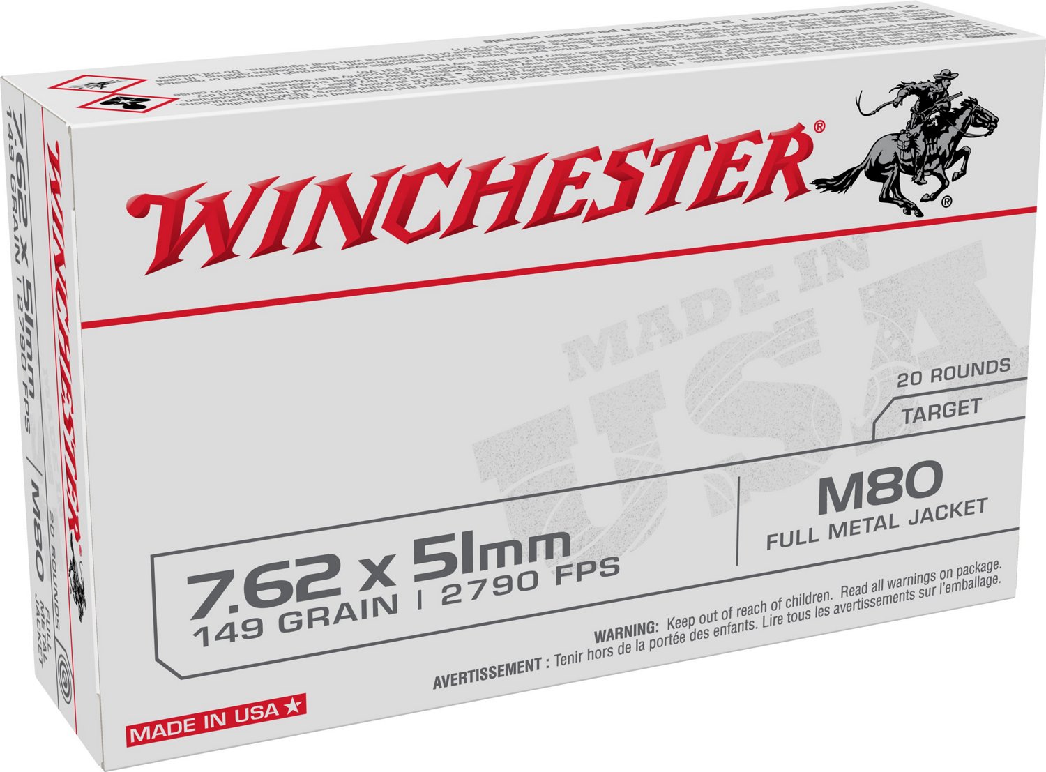 Winchester USA 7.62 x 51mm NATO 149-Grain Ammunition - 20 Rounds | Academy