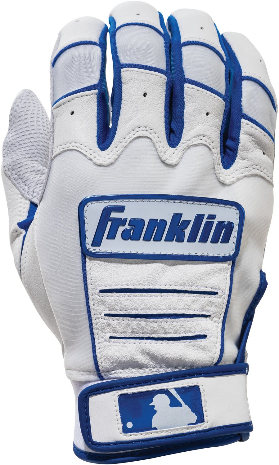 A detailed view of Franklin batting gloves and the Boston Red Sox