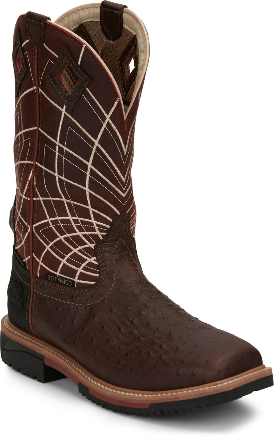 justin men's derrickman ostrich print composite toe work boots