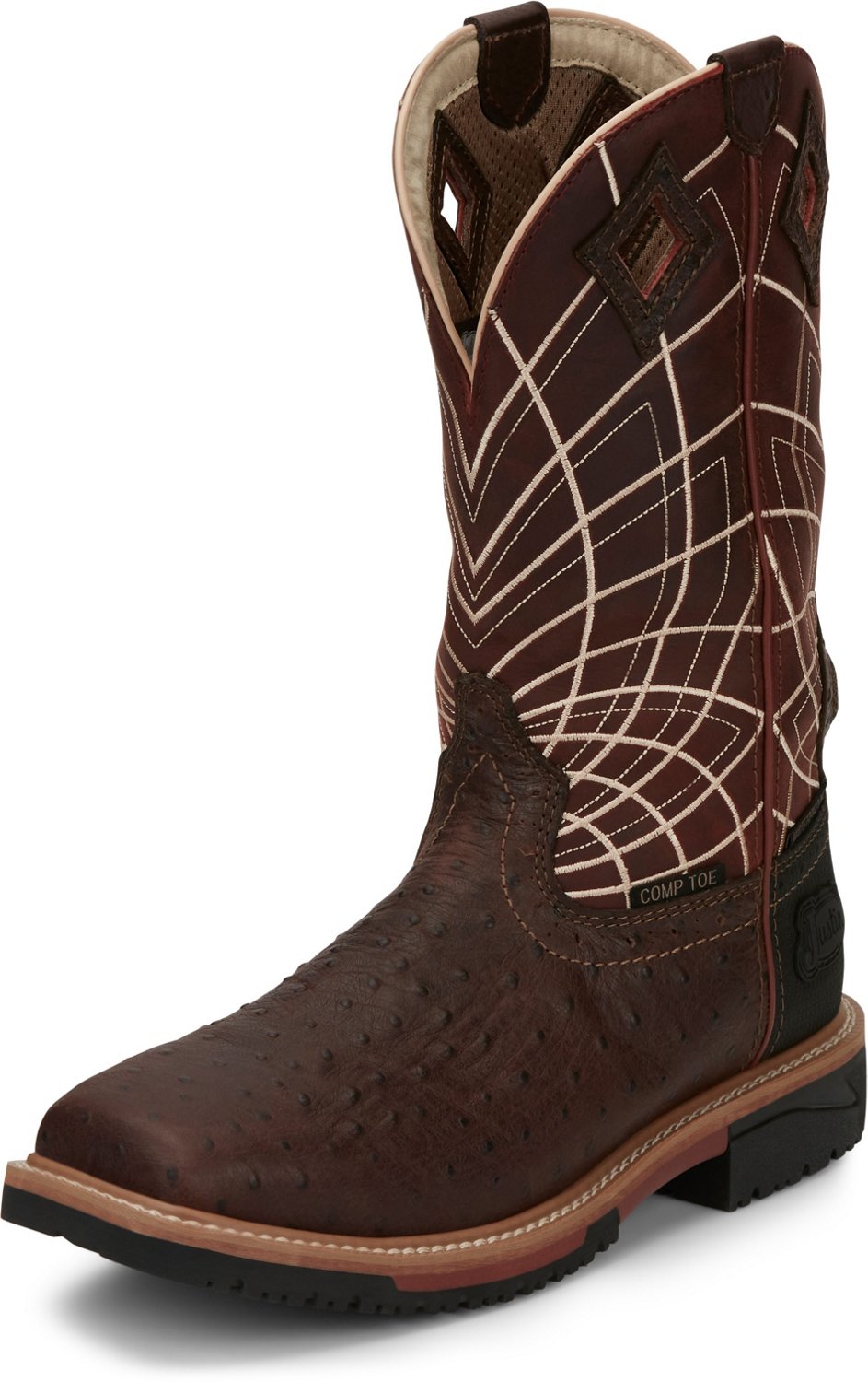 justin men's derrickman ostrich print composite toe work boots