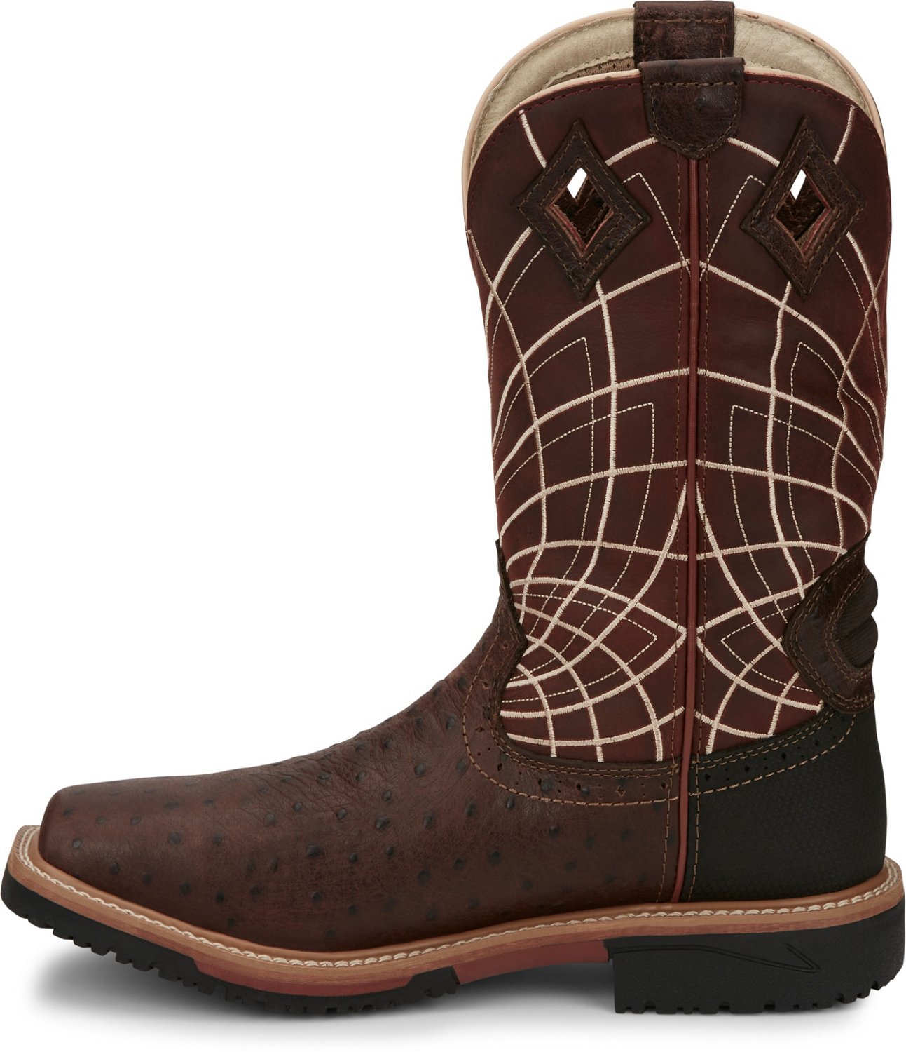 justin men's derrickman ostrich print composite toe work boots