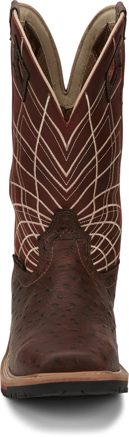 justin men's derrickman ostrich print composite toe work boots