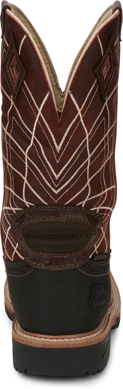 justin men's derrickman ostrich print composite toe work boots